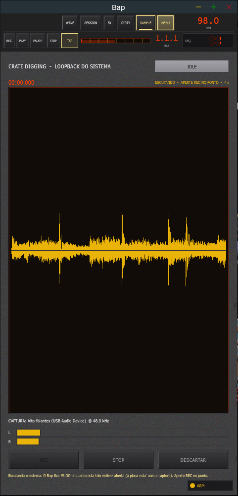 Aba SAMPLE armada, antes do REC